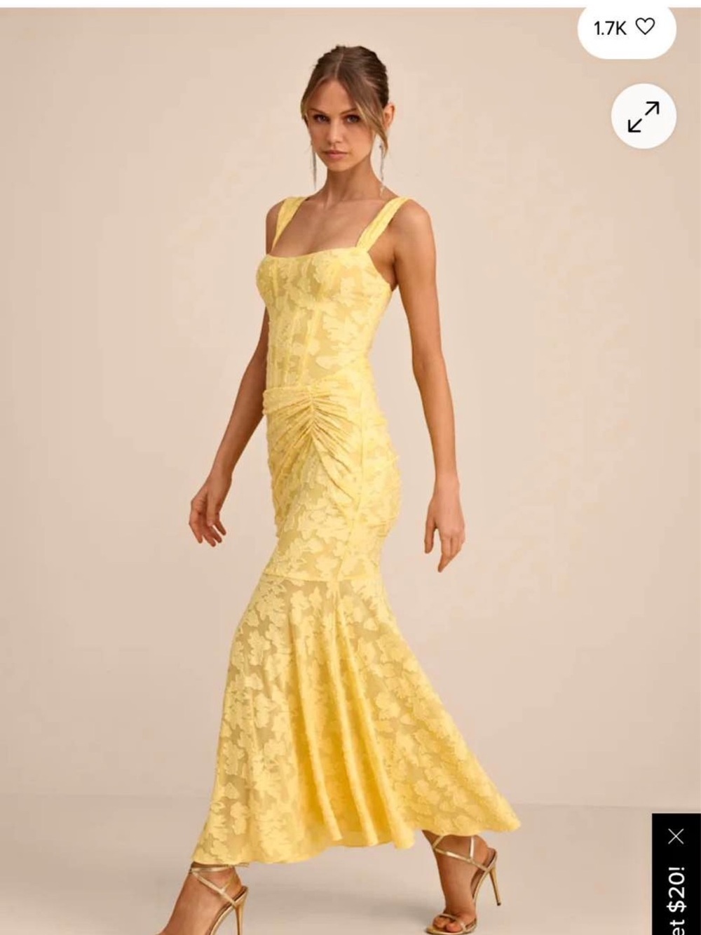 Lulu's Yellow Lace Ruched Mermaid Maxi Dress